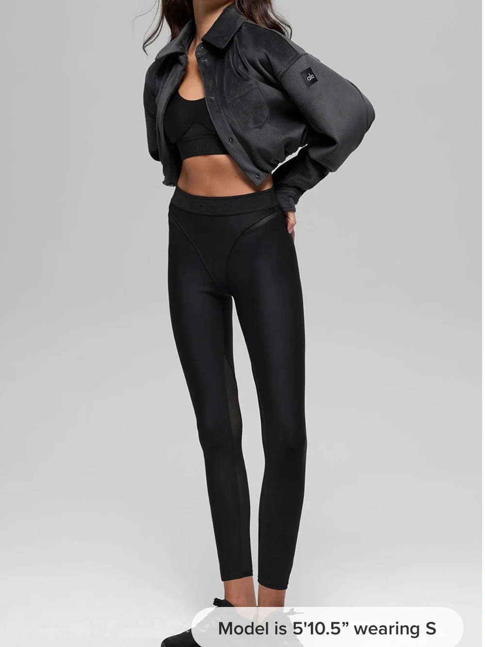 ALO Yoga Black Ribbed Velour Cropped Jacket
